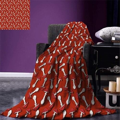 Mushroom Throw Autumn Pattern with Amanita Muscaria Psychedelic Food Forest Woodland Warm Microfiber Blanket