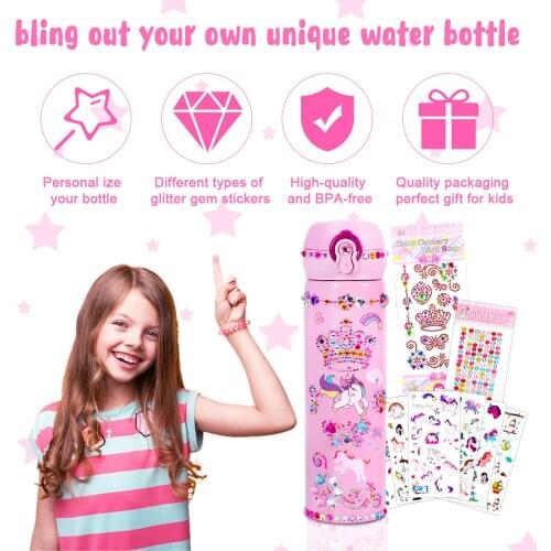 DIY Diamond Water Bottle Unicorn Thermos with Gems Stickers 500ml Stainless Steel Vacuum Insulated Mug Birthday Gifts For Girls