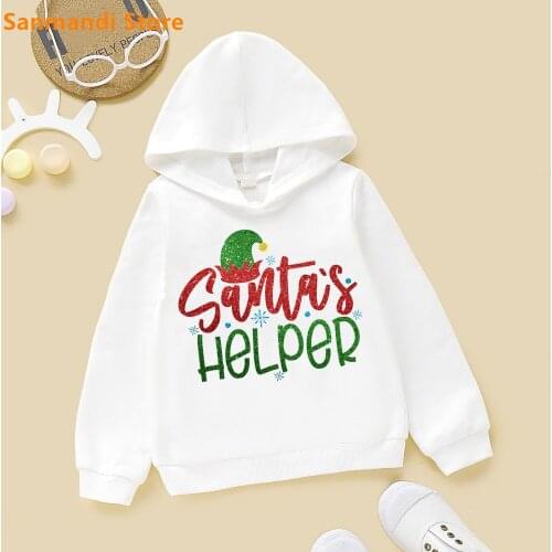 Santas Helper Print Hoodie for Teen Girls Winter Outwear Boy Graphic Sweatshirt Children Plus Velvet Hoody Merry Christmas Gift