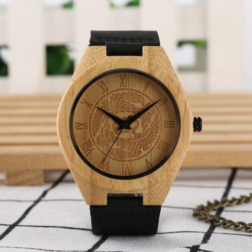 Unique Mens Wood Watch Natural Oriental Cranes Clouds Dial Clock Male Deco Quartz Wristwatches Best Gift Clock Reloj Hombre