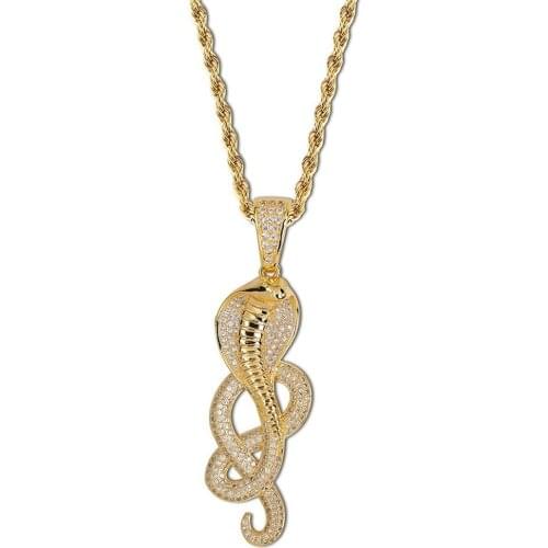 Hip Hop Jewelry High Quality Iced Out Chain 18K Gold Plated Bling CZ Simulated Diamond Hip-hop Cobra Pendant Necklace