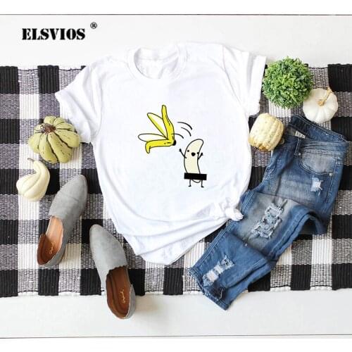 Funny Banana Undress Short-Sleeve Female Pure Cotton Harajuku T-Shirt Summer Casual Round Neck Fruit Printed Women Slim Fit Tops