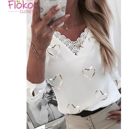 Flokocloset Love Print Half Sleeve V-Neck T-shirt Lace Stitching Casual Top for Women Summer Casual Harajuku Tees