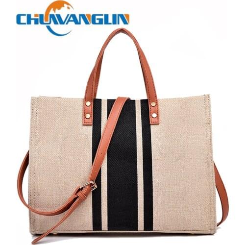 Chuwanglin Women Handbag Straw Linen Beach Bag Big Tote Handbag For Woman Color Matching Weave Handbag Bolso Paja 7260910