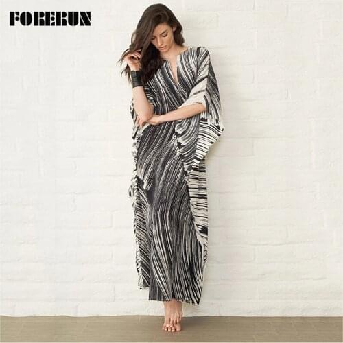 FORERUN Women Beach Cover Up Summer Stripe Pareo Beachwear Long Maxi WrapDresses Saida De Praia Plus Size Pareos De Playa Mujer