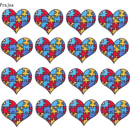 10PCS Love Picture Puzzle Patches Colorful Love Patches For Clothing DIY Cartoon Embroidered patches Sticker On Clothes Stripe