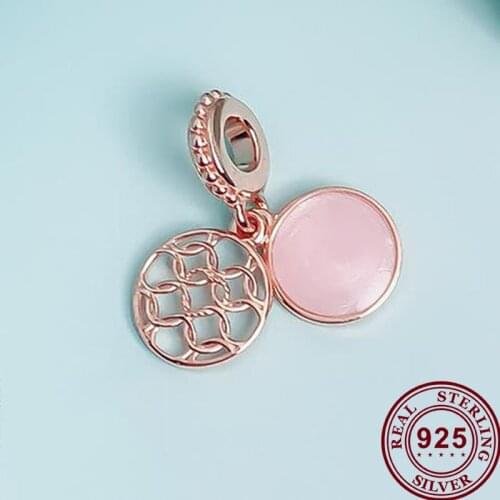 100% 925 Sterling Silver New Rose Gold Pink Love Pattern Hollow Pendant Fit Pandora Women Bracelet & Necklace Diy Jewelry