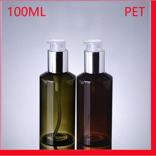 100ML plastic bottle green/brown suncreen w white pressure lotion pump bottle empty makeup cosmetic container Packaging
