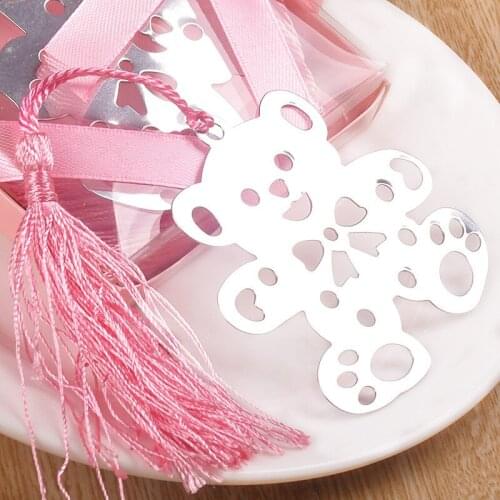 100pcs Creative Party Favors bear Teddy Bookmark - Baby Shower Christening Gift Party Wedding Favor ( Blue or Pink)