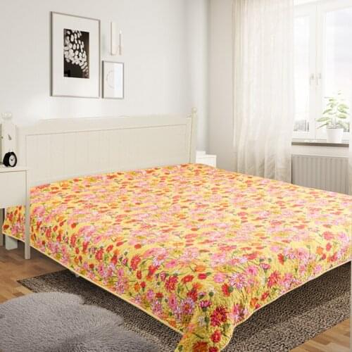 200*230cm Cotton Quilted Bedspread for Bed Flowers Printed Coverlet Bed Cover Comforter Summer Blanket Yellow Quilt Bed Adult