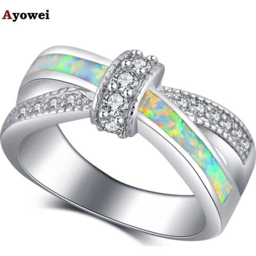 Ayowei Nobby Zircon Rings White Fire Opal silver color Stamped Engagement Fashion Jewelry Rings USA Sz #5#6#7#8#9#10 OR884A