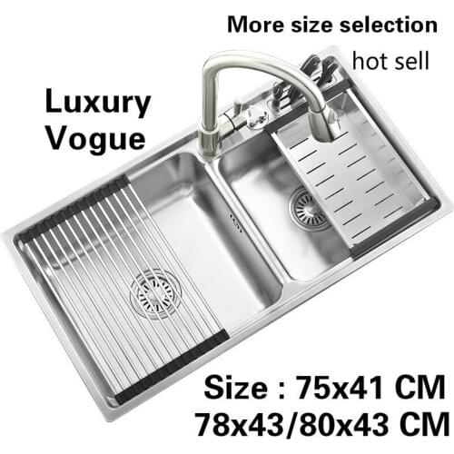 Free shipping kitchen double groove fashion food grade 304 stainless steel standard double - tank hot sell 75x41/78x43/80x43 CM