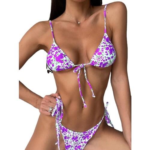2021 Biquini String Swimsuit Floral Print Bikini High Cut Bikini Set Bathing Suit Women Swimwear High Waist Bikinis Beach