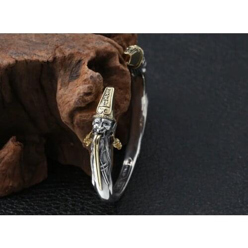 Solid 925 Sterling Silver Peace treasure Women Men Retro Cuff Bangle Bracelet jewelry A4622