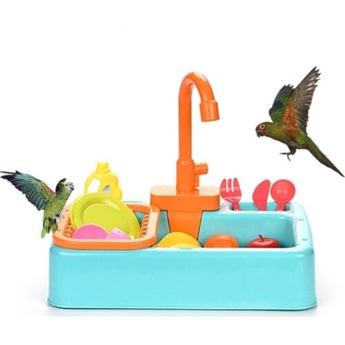 Bird Bathtub Toys Parrot Bath Tub Shower Swimming Pools with Faucet Automatic Bird Feeder Parrot Paddling Pool Kitchen Playset