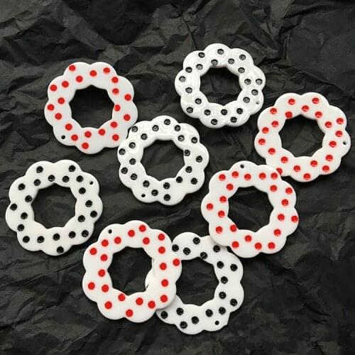 Diy jewelry making 30pcs/lot 35mm color dots print geometry rounds flowers shape acrylic beads fit earring/garment accessory