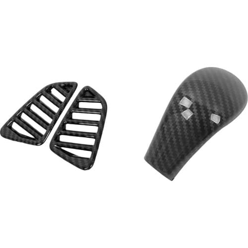 For Nissan Navara NP300 2016-2019 Car Carbon Air Conditioning Outlet Vent Frame Cover & Gear Shift Knob Head Cover Trim