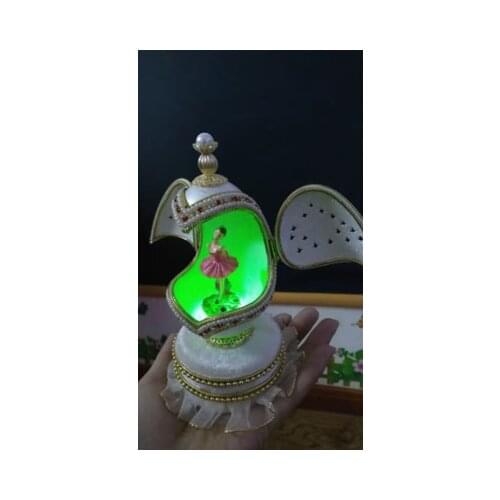 European style Luxury Egg carving Music Box Ballerina Girl Led Light Home desktop Decoration Spin Christmas birthday gift