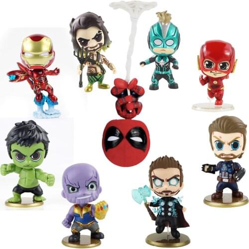 10cm Q Marvel Avengers Spiderman Ironman Hulk Thanos Thor Deadpool Captain America Cute Action Figure Mini Model Toys Brinquedos