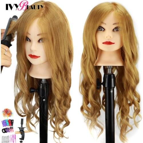 Female Mannequin Training Head And Stand For Hairdressers Hairstyles 85% Human Hair Training Head For Braid Hairdressing Head