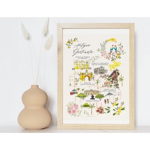 Antigua Guatemala Map print Arco de Santa Catalina Wall Art Canvas Poster Prints Style Paintings Picture for Living Room