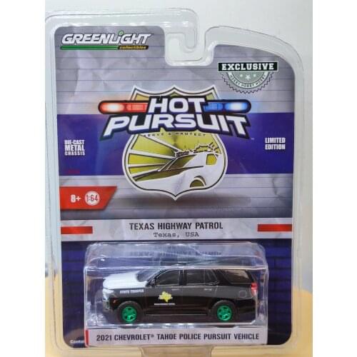 1/64 GreenLight 2021 chevrolet Tahoe Police pursuit vehicle green vertion Collection of die-cast alloy car models