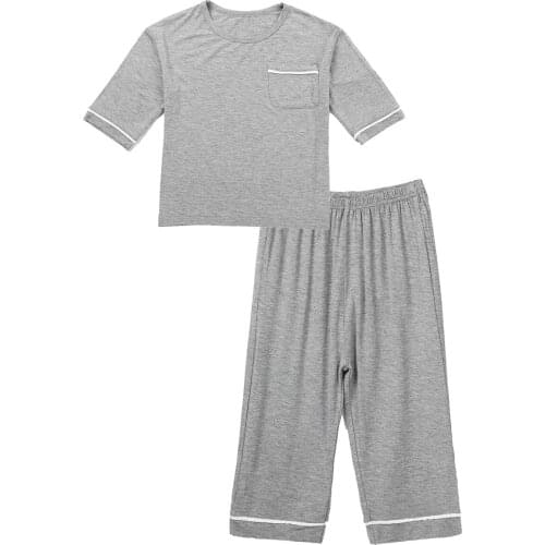 Summer Kids Sleepwear Toddler Boy Pajamas Set Solid Color T-shirt Tops + Cropped Pants Boys Pyjamas Sets Children Home Clothes