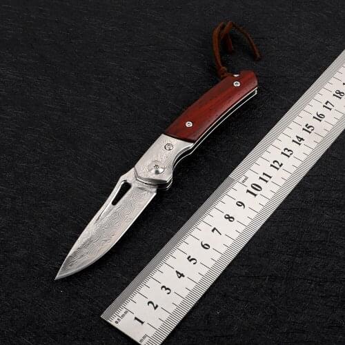 VG10 Damascus steel blade rosewood handle sharp outdoor camping hunting pocket self-defense EDC tool kitchen fruit folding knife