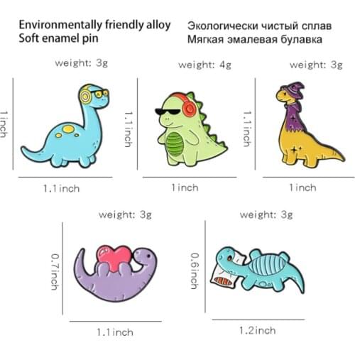 New 20Pcs Colored Music Love Dinosaur Alloy Brooch Lapel Pin Action Figure Toy