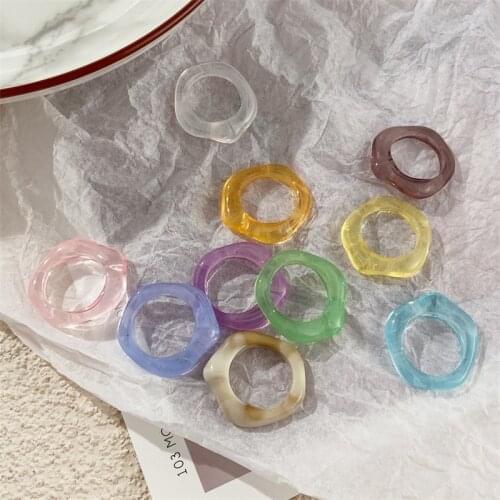 New Colorful Geometric Resin Acrylic Rings Transparent Simple Irregular Plastic Rings 2021 Trend Korea Vintage Women Finger Ring