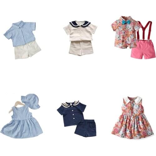 Brother and Sister Clothes Boys Clothing Sets Tops+Shorts Girls Princess Dress Kids Summer Outwear 2021 Matching Family Outfits
