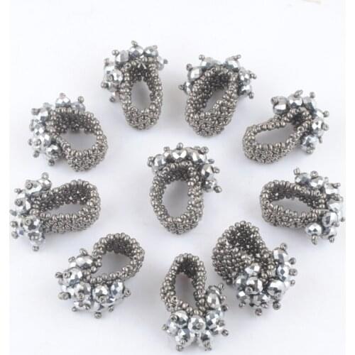 Wholesale 10Pcs Fashion Jewelry Silver Crystal Faceted Beads Handmade Elastic Stretch Finger Ring US 6~9 Charm TJ3003