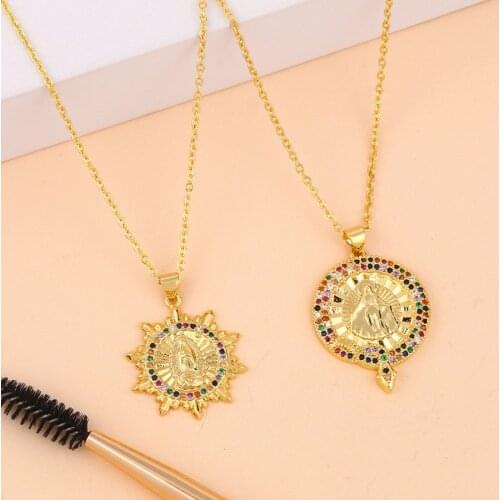 Virgin Mary Pendant Necklace Gold Color Bijoux Zircon Necklace for Man Women Fashion Jewelry Wholesale
