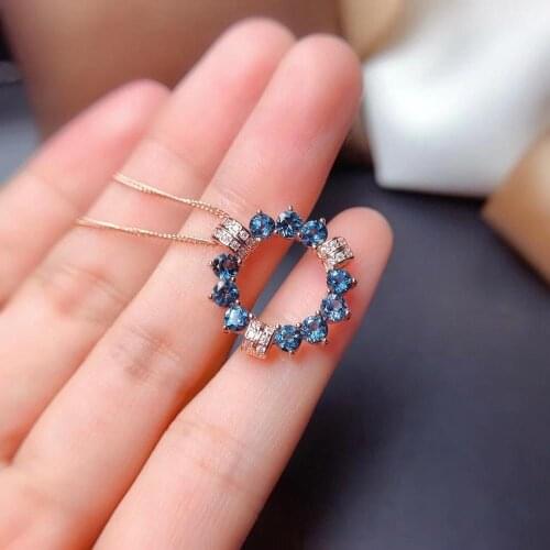 Natural London blue topaz Pendant natural gemstone pendant necklace S925 silver Fashion round circle Women party gift jewelery
