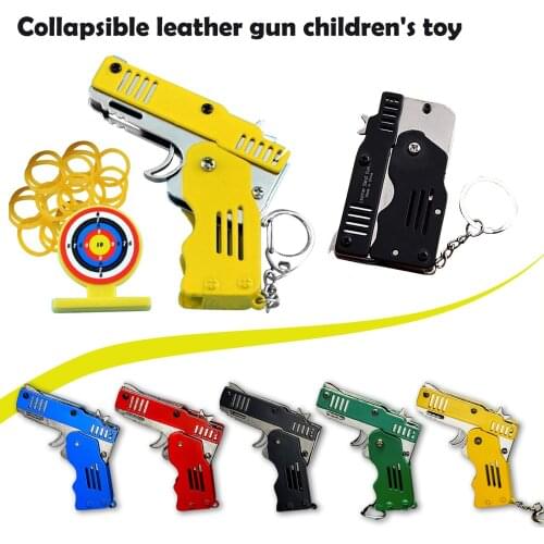 Full Metal Mini Folding Rubber Band Gun Toys Outdoor Sports Keychain Toy Outdoor Games Interactive Toys For Kids Adult jeux