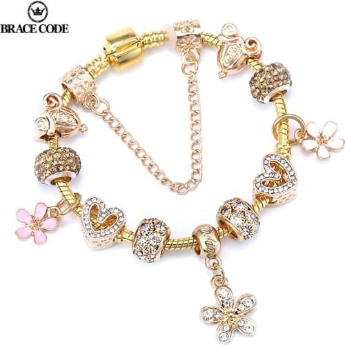 Gold color Crystal Flower Women Bracelet Fashion DIY Silver Plated Snake Bone Chain Brand Bangles Gifts Direct Delivery
