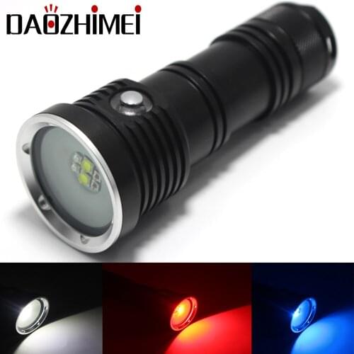 Profession Underwater LED Flashlight 2000LM XM-L2 White +XPE Red/Blue Light photography fill light Tactical multifunction Divin