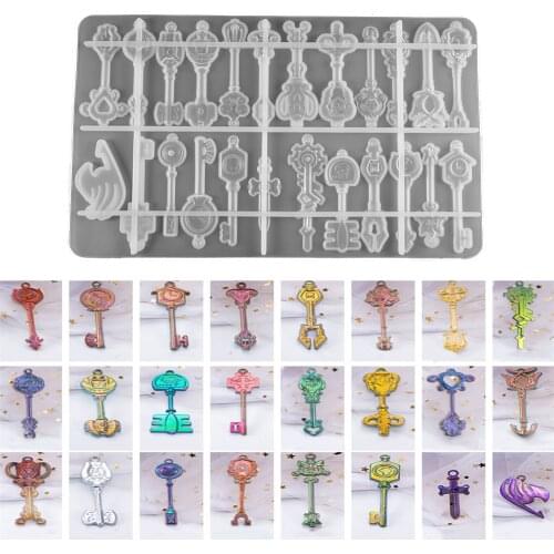 24 Styles Resin Key Silicone Mold Pendant Key Chain Simulation Key Silicone Mould for DIY Craft UV Epoxy Jewelry Making Tool