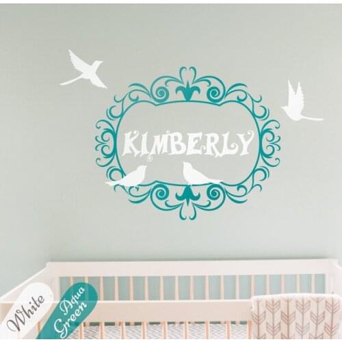 Modern Monogram Wall Decals With Birds Personalized Name Wall Stickers For Kids Rooms Baby Nursery Bedroom Decoration Mural A501