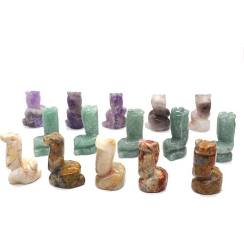 1.5" Snake Figurine Natural Stone Ornament Healing Reiki Crystal Amethyst Agate Hand Carved Animal Statue Craft Decor Collection
