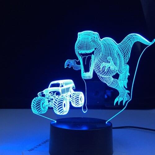 Dinosaur Chasing Tractor 3D LED Night Light Lamp 16 Color 3D Night light Remote Control Table Lamps Toys Gift