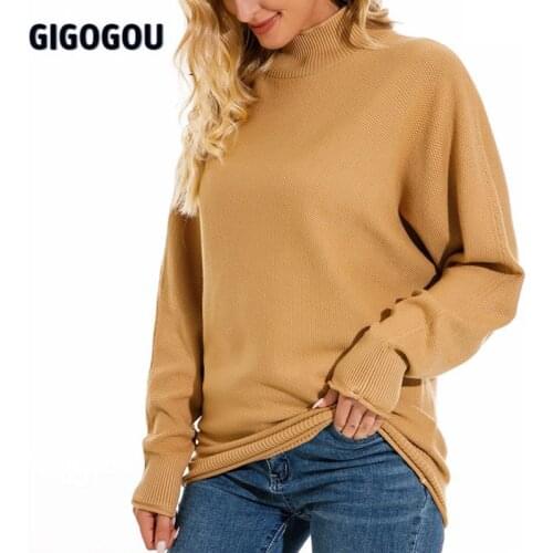 GIGOGOU M-XL Oversized Women Sweater Batwing Long Sleeve Female Jumper Thick Warm Turtleneck Sweaters Ladies Knitwear Pull Femme