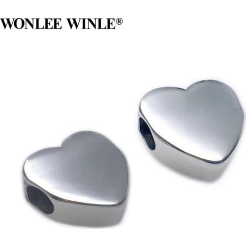 Wonlee Winle Stainless Steel 5mm big hole Heart Bracelets Bead Charm Fit DIY Original Bracelet Jewelry Making Wholesale