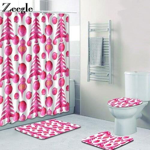 Zeegle Shower Curtain and Bath Mat Set Anti Slip Bathroom Doormat Toilet Pedestal Rug Flannel Soft Foot Mat Washable Toilet Set