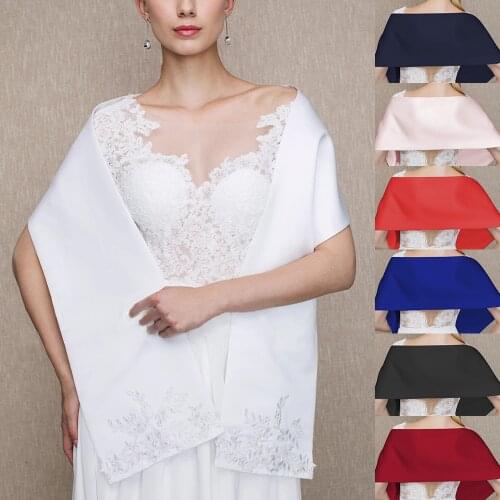 Women Embroidered Satin Shawl Unique Noble Lady Premium Formal Party Wrap Elegant Bridal Wedding Long Stole Red Pink Black Navy