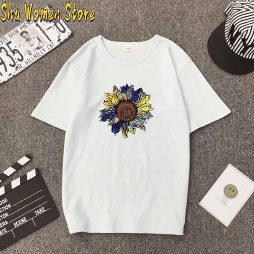 Women T-shirts colour Chrysanthemum Pattern Print TShirt Harajuku Vogue Female T-shirt Streetwear Tops Clothes Graphic T Shirts