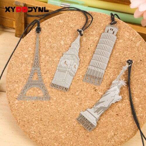 1pc Metal Bookmarks Architecture Tower Hollow Design Office Paper Clips Bookmark Creative Stationery