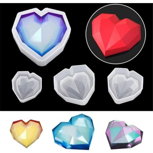 3D Diamond Love Heart Silicone Mold DIY Fondant Chocolate Dry Pez Mold High Mirror Resin Jewelry Mold Making Filling Crafts