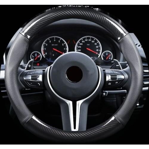 Carbon Fiber Car Steering Wheel Cover For BMW Micro Fiber Leather Auto Steering Wheel Dia 38cm For Ford
