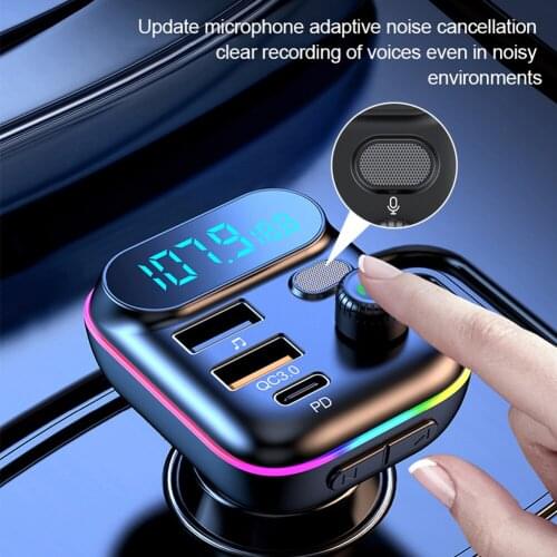 Wireless Car FM Transmitter 5.0 Bluetooth-Compatible MP3 Plyer with PD QC3.0 USB Charger Colorful MP3 Player Lossless Music